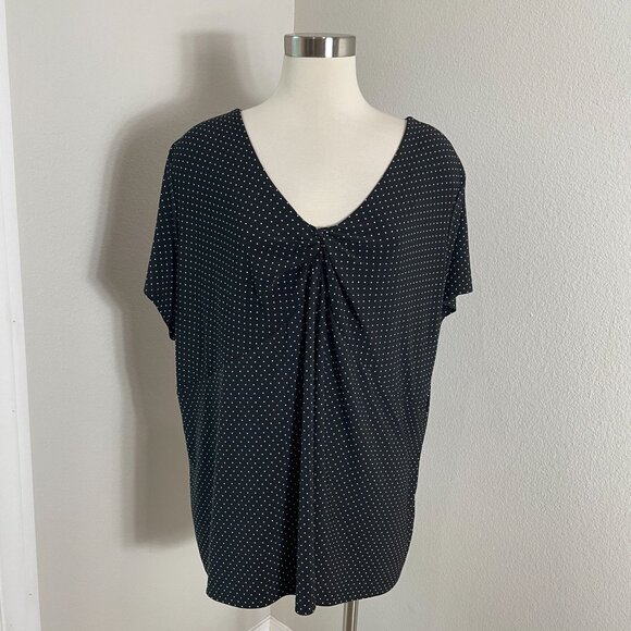 Chaps Womens Plus 3X Polka Dot Twist Front V Neck Short Sleeve Tunic Top Shirt - Picture 1 of 10